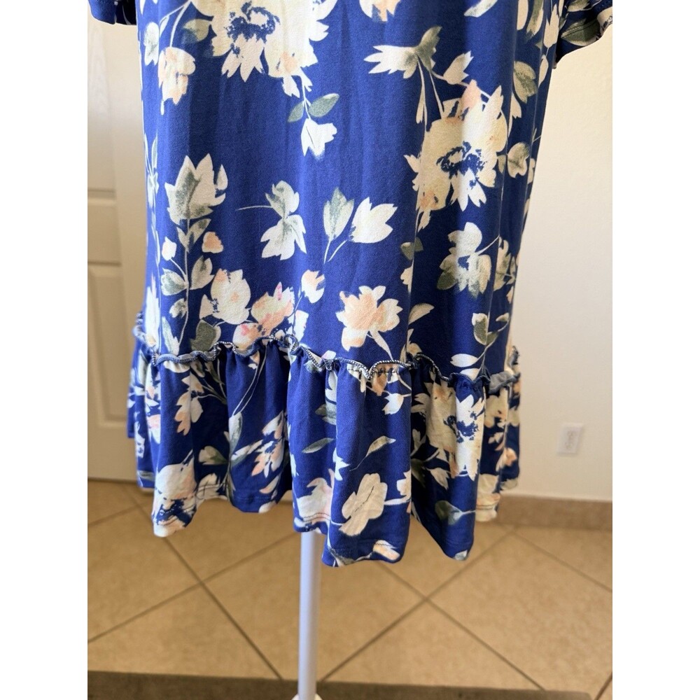 Ninexis Women's Floral Hoodie Top M Blue Ruffle Hem Short Sleeve Boho - Picture 8 of 15